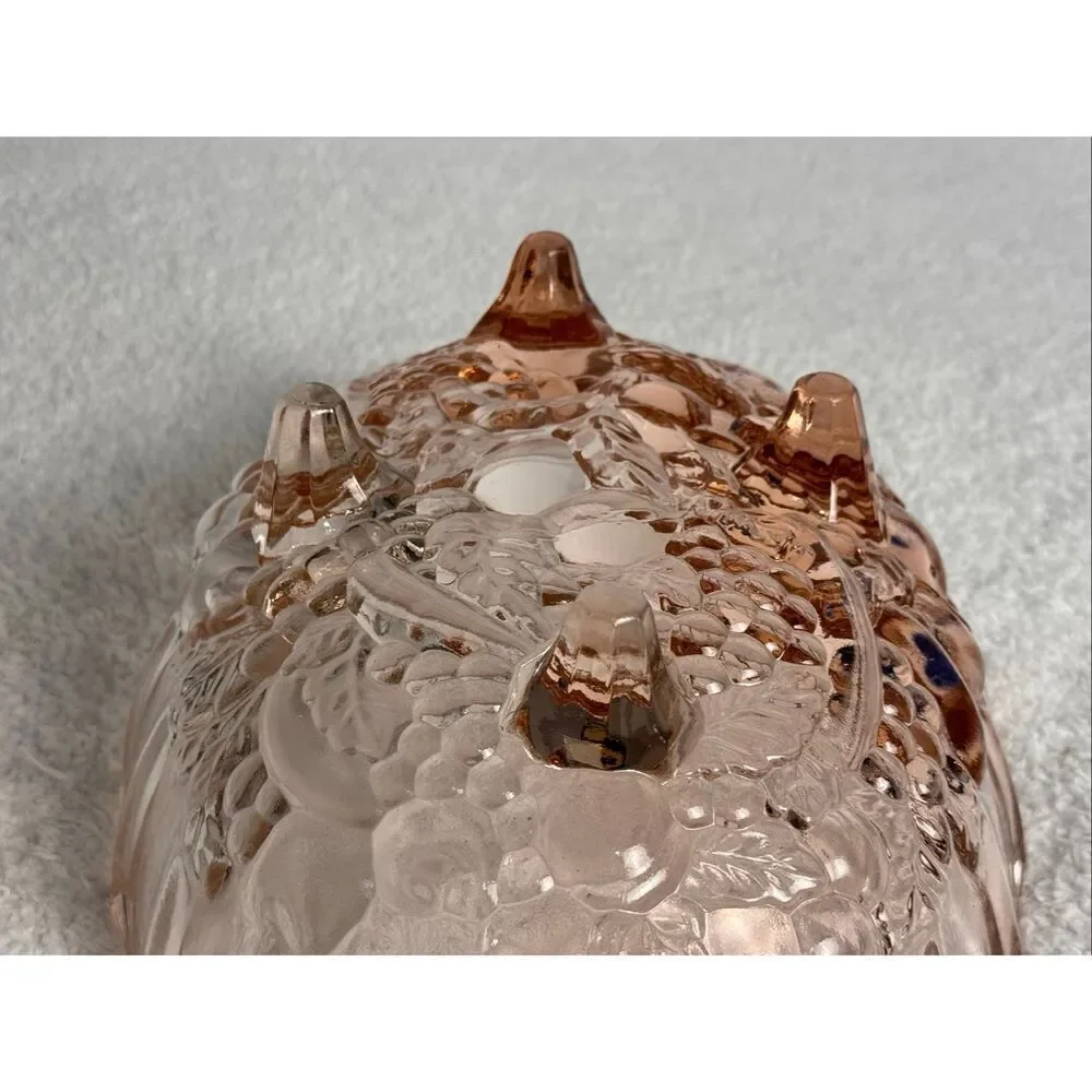 Vintage Indiana Glass Co. Pink Glass Footed Fruit Bowl “Harvest Grape”